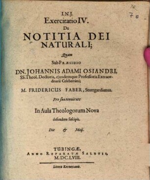 Exercitatio IV. de notitia Dei naturali