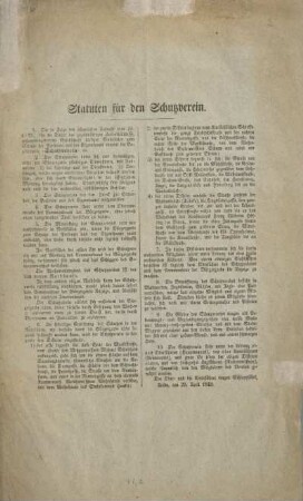 Statuten für den Schutzverein.