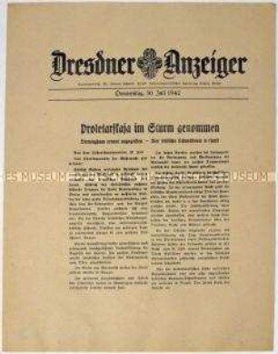 Nachrichtenblatt "Dresdner Anzeiger" mit Meldungen des Oberkommandos der Wehrmacht u.a. zu deutschen Luftangriffen auf Großbritannien