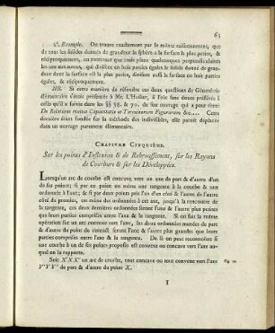 Chapitre Cinquième. Sur les points d' Inflexion & de Rebroussement, sur les Rayons de Courbure & sur les Développées.