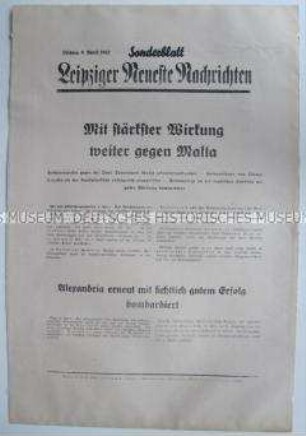Sonderblatt der "Leipziger Neuesten Nachrichten" zum Kriegsverlauf im Mittelmeerraum