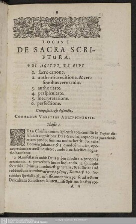 Locus I. De Sacra Scriptura