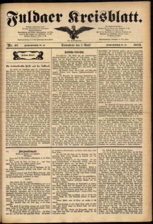 Erste Ausgabe vom Samstag, den 05. April 1902.