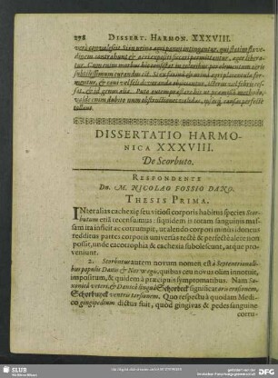 Dissertatio Harmonica XXXVIII. De Scorbuto