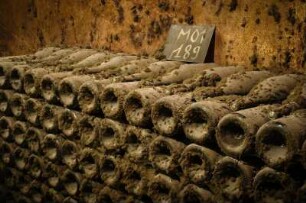 Frankreich. Champagne Ardenne. Marne. Epernay. Champagner Kellerei. De Castellane. Champagner Flaschen im Keller. 30 bis 40 Jahre alte Flaschen in Ruhezeit