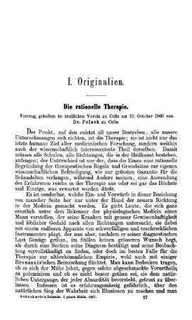 I. Originalien. Die rationelle Therapie.