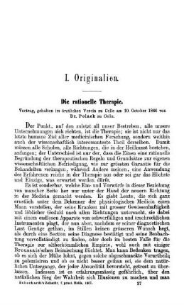 I. Originalien. Die rationelle Therapie.