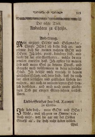 I. Anbettung. - XII. Litaney von dem süßen Namen Jesu.