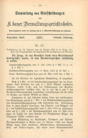 Achtzehnter Band. 1897. Siebente Lieferung. - Nr. 37. - Nr. 43.
