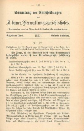 Achtzehnter Band. 1897. Siebente Lieferung. - Nr. 37. - Nr. 43.