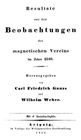 1840: Resultate aus den Beobachtungen des Magnetischen Vereins