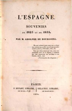 L' Espagne : Souvenirs de 1823 et de 1833