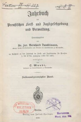 27.1895: Jahrbuch der preussischen Forst- und Jagdgesetzgebung und -Verwaltung