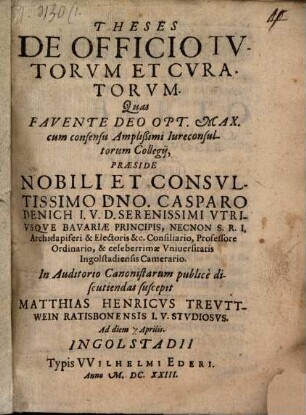 Theses De Officio Tvtorvm Et Cvratorvm