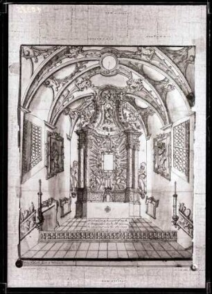 Mariahilfkapelle innen; Chor nach Zeichnung