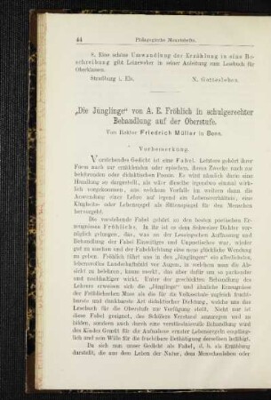 ¬"Die¬ Jünglinge" von A. E. Fröhlich in schulgerechter Behandlung auf der Oberstufe