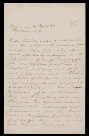 Nr. 17: Brief von Carl Runge an Adolf Hurwitz, Berlin, 8.4.1886