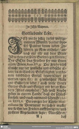 In Jesu Nahmen. Gottliebende Leser
