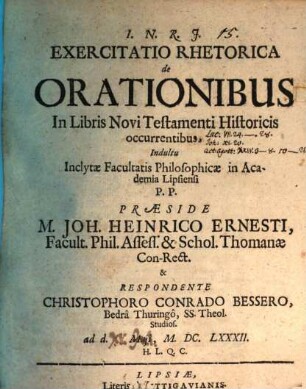 Exercitatio Rhetorica de Orationibus In Libris Novi Testamenti Historicis occurrentibus