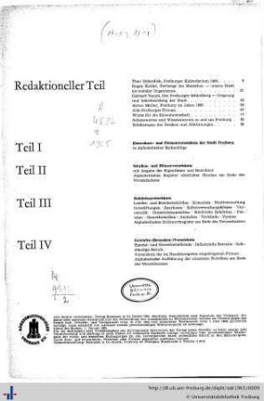 Inhaltsübersicht, Ehrenbürger, Freiburger Kalendarium.