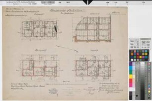Münster (Münster) Trainkaserne Nordöstliches Reihenhaus (3.u.4. Eskadron) Bl. 12 Grundrisse, Schnitt (1912)1917(1920/27) 1 : 100 50 x 67 farb. Druck mit Einzeichnungen Maschke, Regierungsbaumeister Hochbauamt Münster