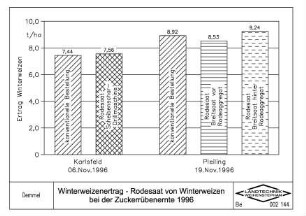 Winterweizenertrag, Rodesaat von Winterweizen bei der Zuckerrübenernte 1996