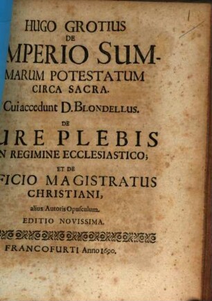 De imperio summarum potestatum circa sacra commentarius posthumus