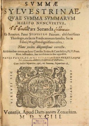 Svmmae Sylvestrinae, Qvae Svmma Svmmarvm Merito Nvncvpatvr, pars ..., 2