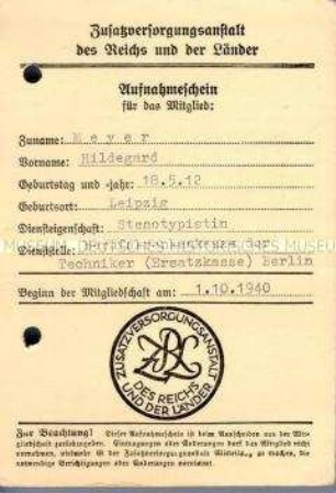 Ausweis der Zusatzversorgungsanstalt - Familienkonvolut