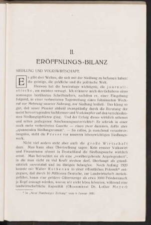 II. Eröffnungs-Bilanz