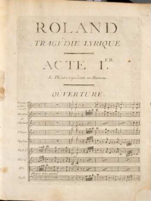 ROLAND : OPERA EN TROIS ACTES Représenté pour la premiere fois par l'Academie royale de Musique le mardi 27 Janvier 1778
