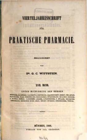 Vierteljahresschrift für praktische Pharmacie. 17, 17. 1868