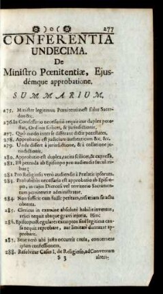 Conferentia Undecima. De Ministro Poenitentiae, Ejusdémque approbatione