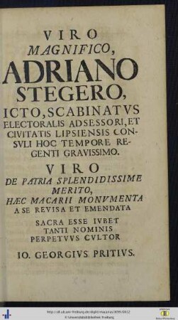 Viro Magnifico Adriano Stegero ...