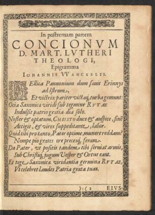 In Postremam partem Concionum D. Mart. Lutheri Theologi, Epigramma ...