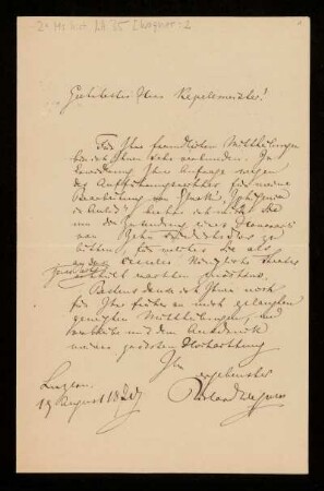 Brief von Richard Wagner an Unbekannt