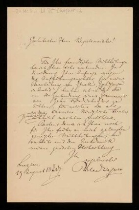 Brief von Richard Wagner an Unbekannt