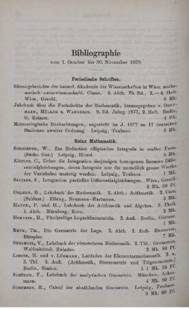 Bibliographie vom 1. October bis 30. November 1879.