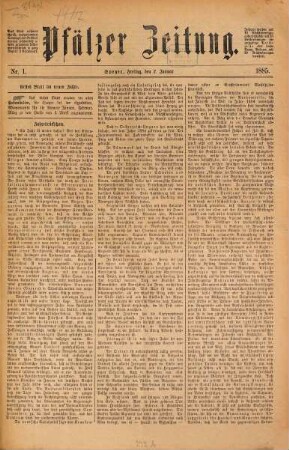 Pfälzer Zeitung. 1885, [1] = Jan. - Juni