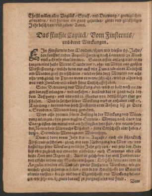 Das fünffte Capitel/ Vom Finsternis/ und derer Wirckungen.