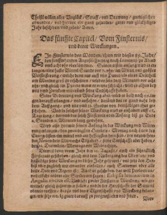 Das fünffte Capitel/ Vom Finsternis/ und derer Wirckungen.