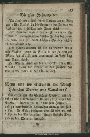 Wenn und wo versammeln sich die diensthabenden Damen und Cavaliers?