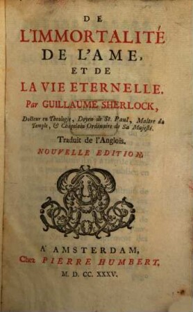 De l'immortalité de l'ame