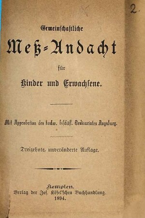 Gemeinschaftliche Meßandacht für Kinder und Erwachsene