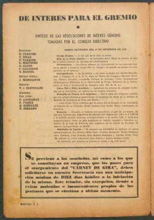 De interés para el gremio : Síntesis de las resoluciones de interés general tomadas por el consejo directivo - Sesion ordinaria del 13 de diciembre de 1945
