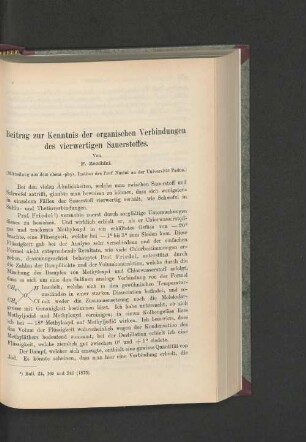 Beitrag zur Kenntnis der organischen Verbindungen des vierwertigen Sauerstoffs.