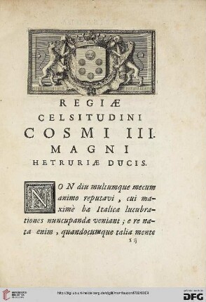 Regiæ celsitudini Cosmi III. magni Heturiæ ducis