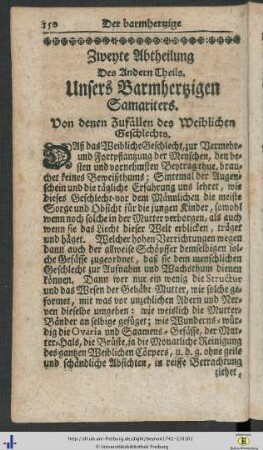 Zweyte Abtheilung. Von denen Zufällen des Weiblichen Geschlechts.
