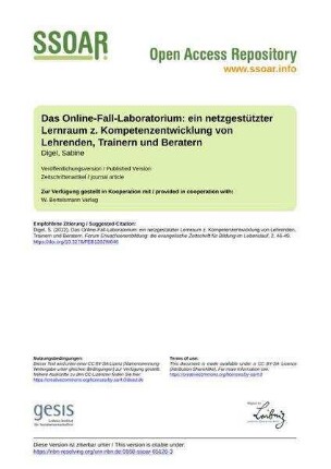 Das Online-Fall-Laboratorium: ein netzgestützter Lernraum z. Kompetenzentwicklung von Lehrenden, Trainern und Beratern