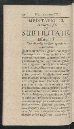 Meditatio III. In Exerc. 1. s. 2. De Subtilitate
